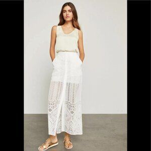 BCBGMaxAzria Harper Off White Lace Boho Button Maxi Skirt Size 0